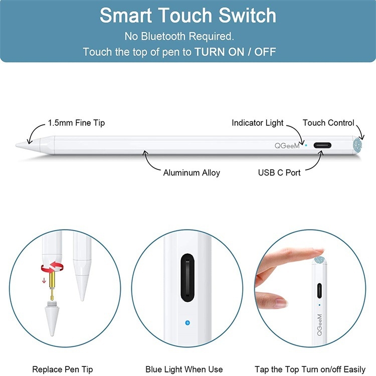 QGeeM ID706 Anti-mistouch Rechargeable Active Stylus for iPad(White) QGeeM ID706 Anti-mistouch Rechargeable Active Stylus for iPad(White)