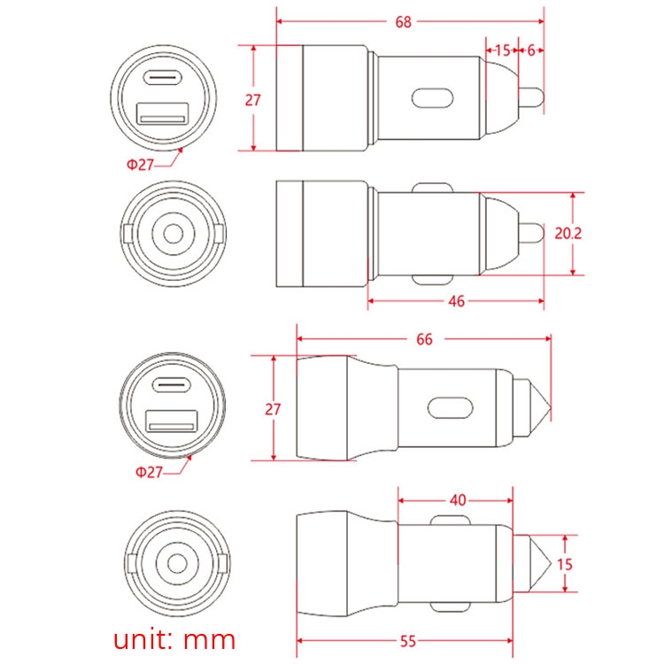 Aluminum Alloy Cigarette Lighter Applicable Car Charger, Model: Gray QCPD Aluminum Alloy Cigarette Lighter Applicable Car Charger, Model: Gray QCPD