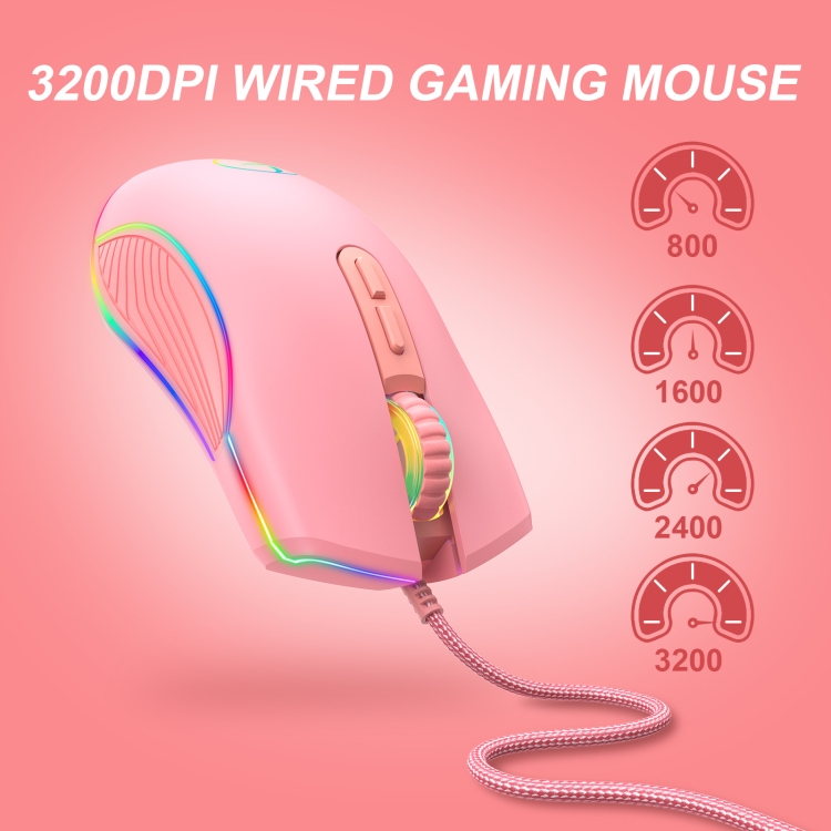 E32 7 Teclas 3200 DPI Pink Girls RGB Brillante Ratón con cable de ratón Ratón, Interfaz: Tipo C - B3