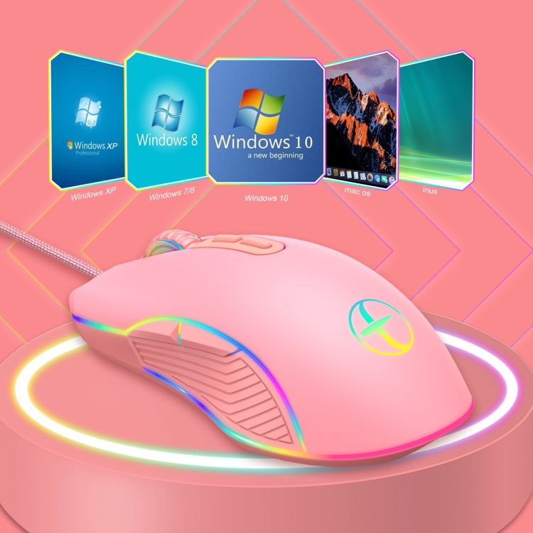 E32 7 Teclas 3200 DPI Girls Pink RGB Brillante Ratón con cable de ratón Ratón, Interfaz: USB - B6