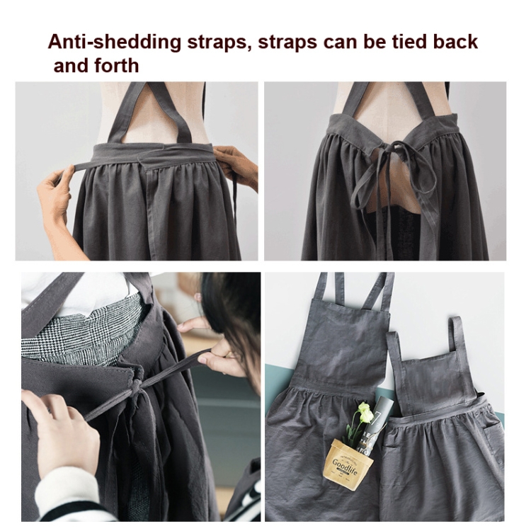 Cotton And Linen Parent-Child Painting Apron Baking Coffee Work Clothes,Size:  Adults (oat)