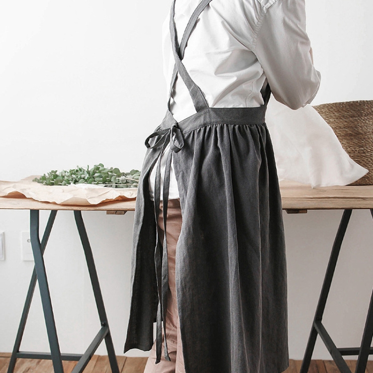 Cotton And Linen Parent-Child Painting Apron Baking Coffee Work Clothes,Size:  Adults (oat)