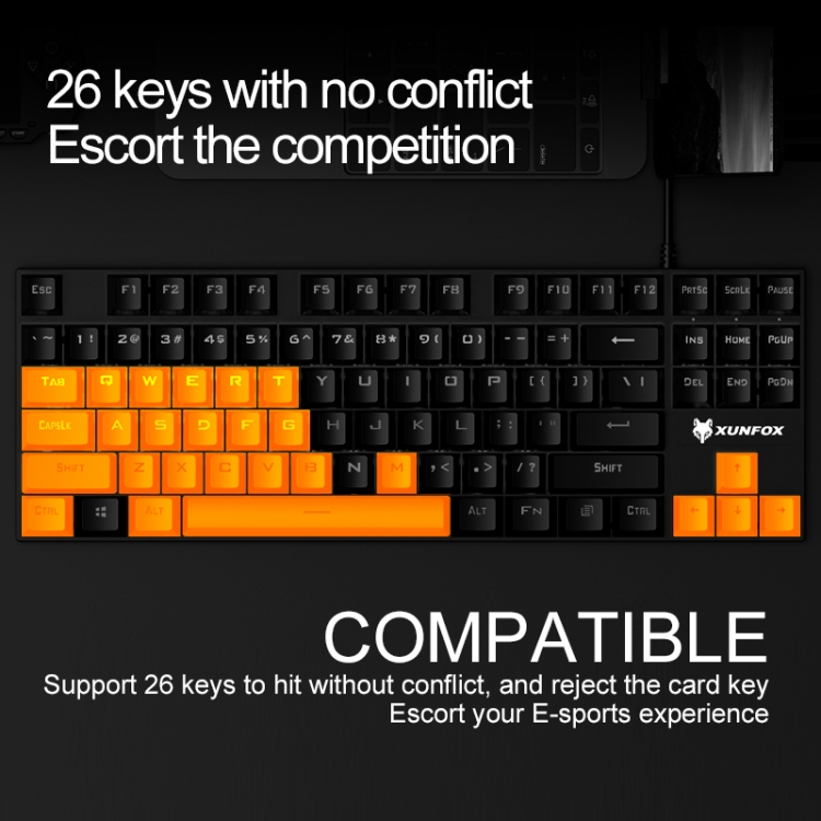 XUNFOX K80 87 Keys Wired Gaming Mechanical Illuminated Keyboard, Cable Length:1.5m(White Blue) - B3