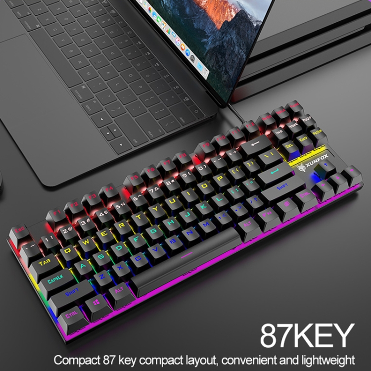 XUNFOX K80 87 Keys Wired Gaming Mechanical Illuminated Keyboard, Cable Length:1.5m(White Blue) - B5