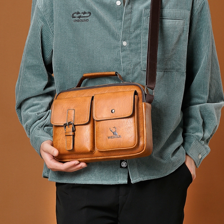WEIXIER Men's Crossbody Bag Leather Small Business Shoulder Handbag for  IPad 9.7, Light Brown