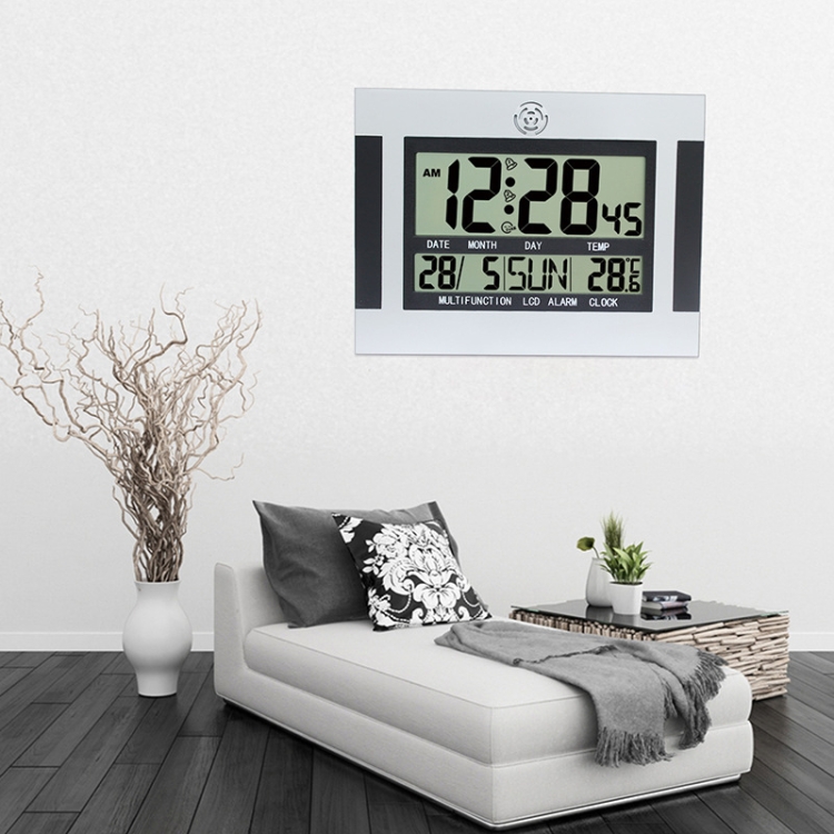 Orologio da parete LCD a grande schermo Orologio elettronico minimalista  (argento + nero)