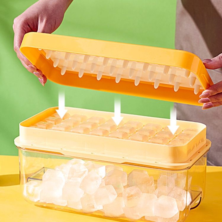 1 Set Ice Cube Tray Single/Double Layer Multiple Ice Grids Press Button  Design Silicone Ice Mold Tray Storage Box with Shovel Single Layer Green