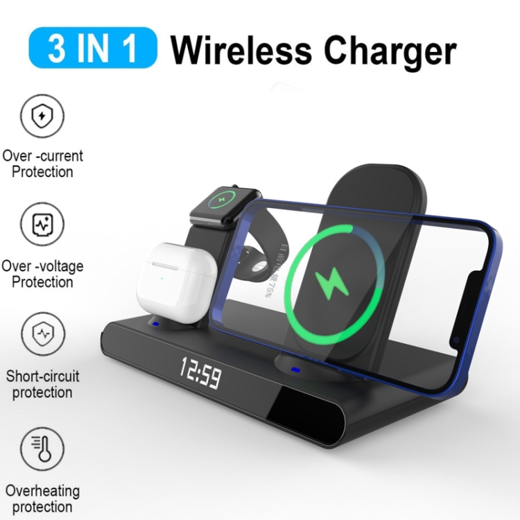 SY-011 15W Wireless Fast Charge Stand Clock Three-in-One Folding Wireless Charger(Black) SY-011 15W Wireless Fast Charge Stand Clock Three-in-One Folding Wireless Charger(Black)