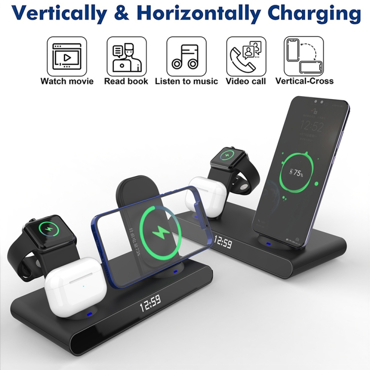 SY-011 15W Wireless Fast Charge Stand Clock Three-in-One Folding Wireless Charger(Black) SY-011 15W Wireless Fast Charge Stand Clock Three-in-One Folding Wireless Charger(Black)
