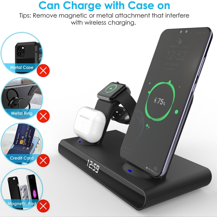 SY-011 15W Wireless Fast Charge Stand Clock Three-in-One Folding Wireless Charger(Black) SY-011 15W Wireless Fast Charge Stand Clock Three-in-One Folding Wireless Charger(Black)