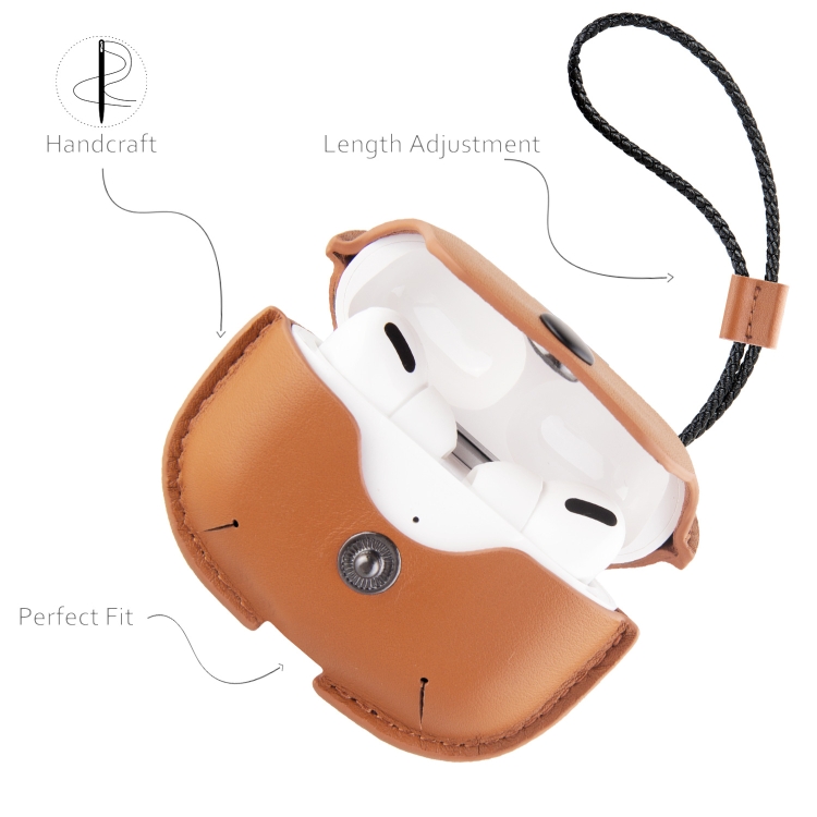 Earphone Cowhide Leather Sleeve Storage Box Protective Case with Lanyard For AirPods Pro(Black)
