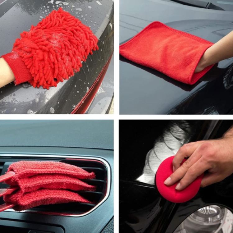 16 pcs / set voiture outil de lavage brosse de nettoyage pinceau pinceau  nettoyage pinceau de sol (rouge)