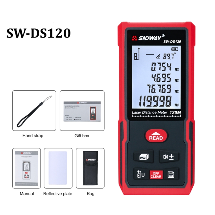 120mm Distance Ruler SNDWAY SW-DS120 Handheld Laser Rangefinder Infrared Laser Ruler ...