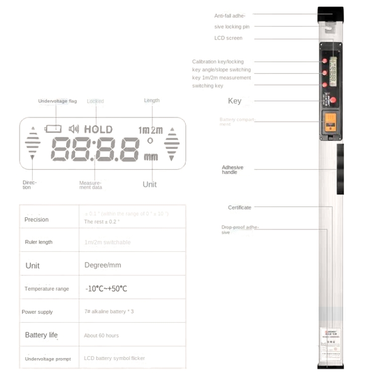 SNDWAY SW-LR180 Foldable Digital Display 2m Horizontal Ruler ...