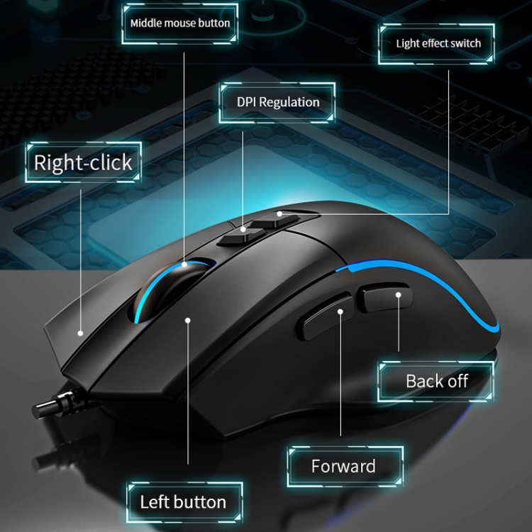 LANGTU G1 7 Keys 7200DPI RGB Silent Game Office Wired Mouse, Cable ...