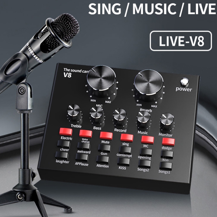 V8 Live Sound Card Set Anchor Recording Microphone,Style: With E300+Tripod - 1