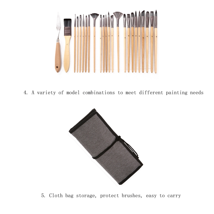 Set of 24 Portable Paint Brushes with Scraper Brush Storage Bag  Professional Artist Set for Acrylic Canvas Art Painting 