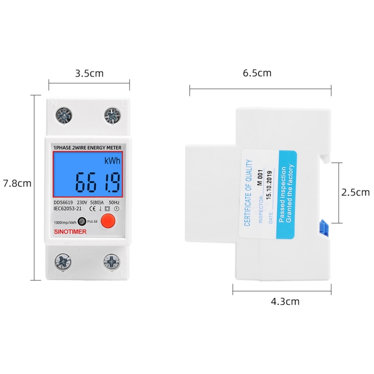 SINOTIMER DDS6619-012 Backlight Display Household Single-phase Rail Energy Meter 5-80A(230V 50Hz) - B2