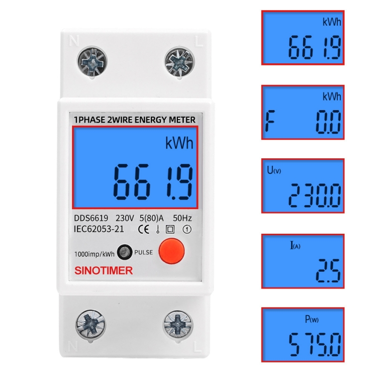 SINOTIMER DDS6619-012 Backlight Display Household Single-phase Rail Energy Meter 5-80A(230V 50Hz) - B5