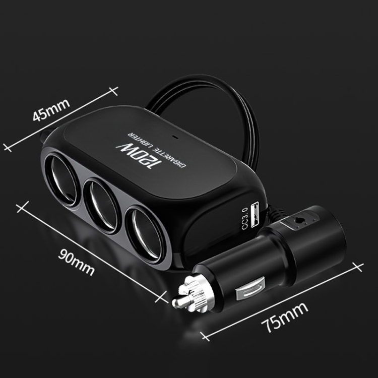 2 PC Dual USB + Type-C / USB-C Caricatore auto a 3 fori, stile: Bluetooth