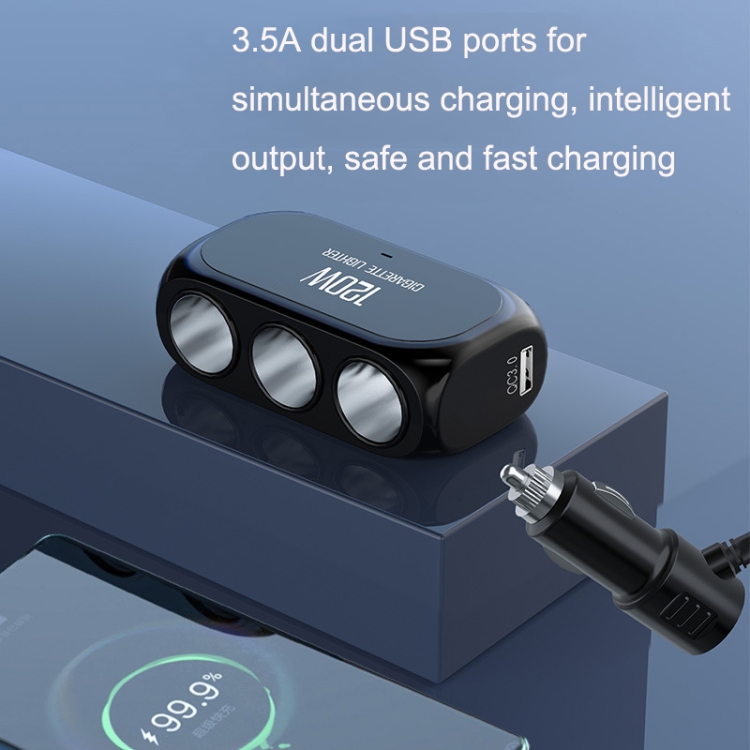 Dual USB + Type-C / USB-C 3 Hole Car Charger, Style: Bluetooth+Fast Charge Version(Black) Dual USB + Type-C / USB-C 3 Hole Car Charger, Style: Bluetooth+Fast Charge Version(Black)