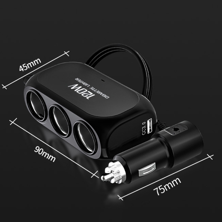 Dual USB + Type-C / USB-C 3 Hole Car Charger, Style: QC3.0 + PD Fast Charge Version(Black) Dual USB + Type-C / USB-C 3 Hole Car Charger, Style: QC3.0 + PD Fast Charge Version(Black)