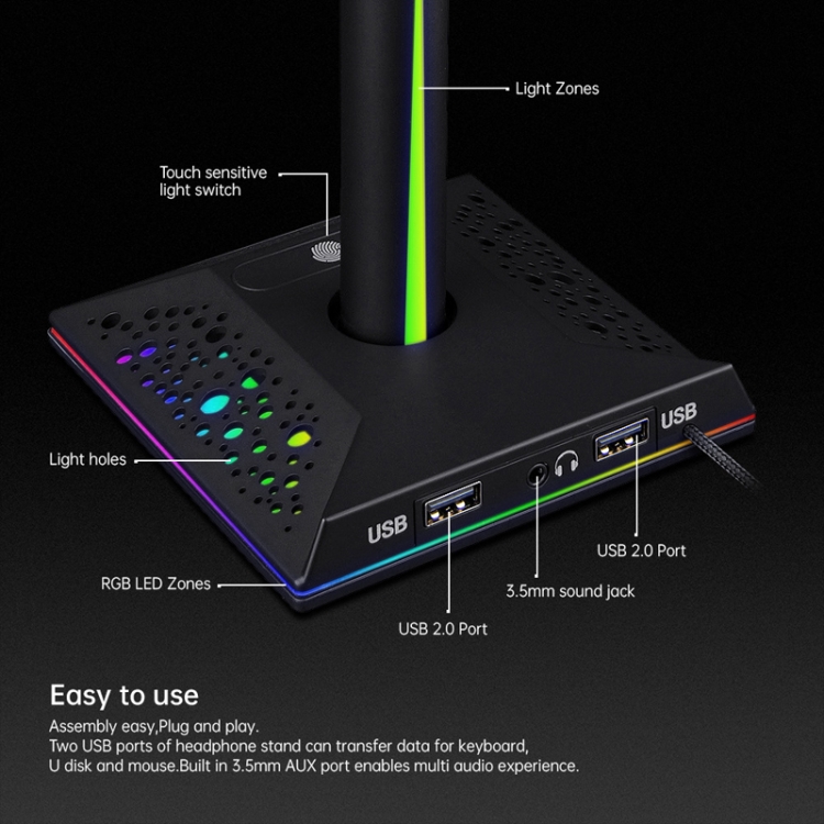 Ajazz EB01 Desktop vertical RGB Lighting Headset Stand (rosa) - B4