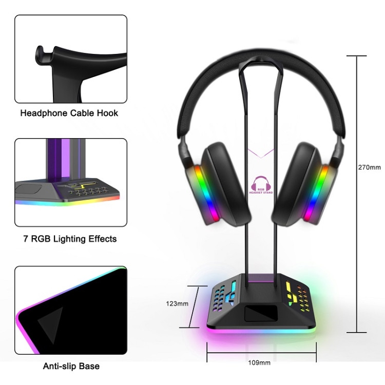 Dual USB RGB Color Changing Gaming Headset Stand (negro) - B2
