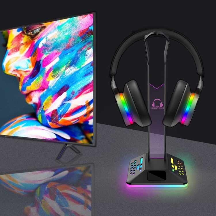 Dual USB RGB Color Changing Gaming Headset Stand (negro) - B5