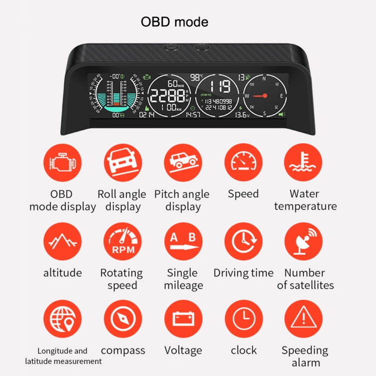 CAR OBD HUD Velocidad de conducción Medidor de pendiente horizontal de temperatura del agua (versión X92 OBD+GPS) - B3