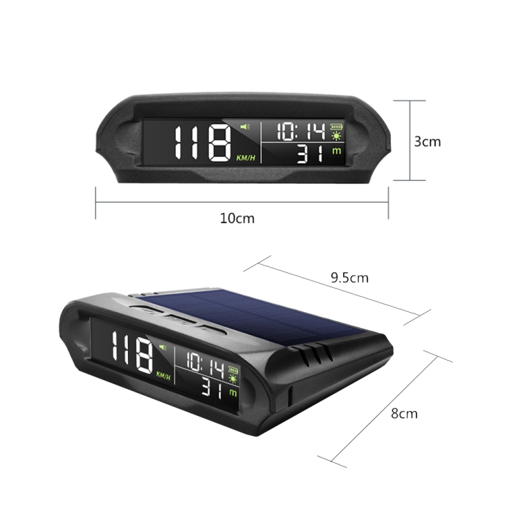 CAR Solar HUD Monitoreo de la presión del neumático GPS Tiempo de altitud de tiempo de velocidad (negro) - B1