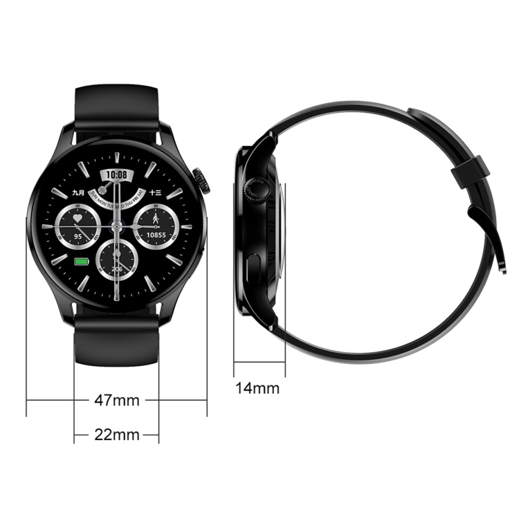 HD3 1.32 pulgadas Monitoreo de frecuencia cardíaca Smart Watch con función de pago (cuero negro) - B2