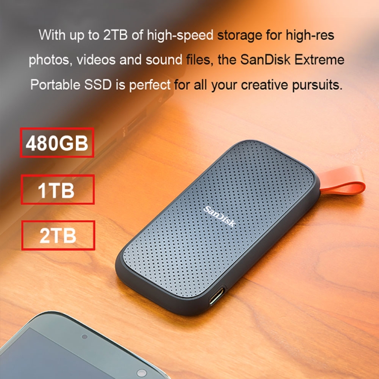 Sandisk E30 COMPACTO DE ALTA VELOCIDAD USB3.2 Mobile SSD Solid State Drive, Capacidad: 480GB - B6