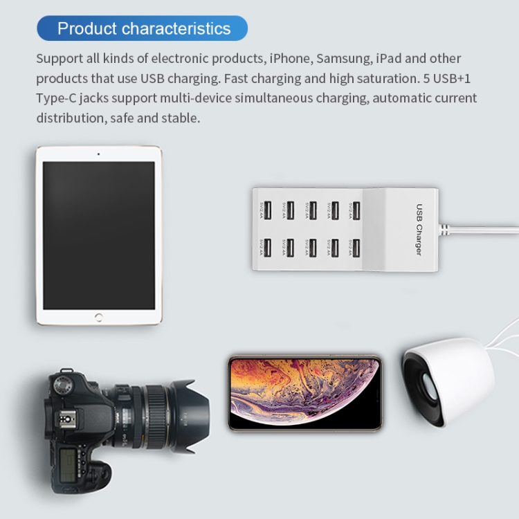 USB Multi-port Charger Mobile Phone Fast Charging Universal Fast Adapter 10 Interface US Plug USB Multi-port Charger Mobile Phone Fast Charging Universal Fast Adapter 10 Interface US Plug