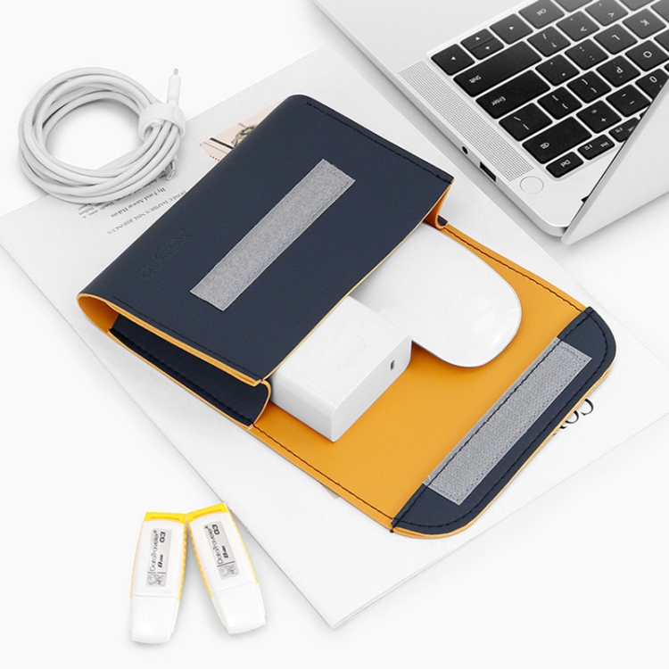 Baona BN-Q009 Small Leather Mouse Charger Storage Bag(Silver+Blue) Baona BN-Q009 Small Leather Mouse Charger Storage Bag(Silver+Blue)