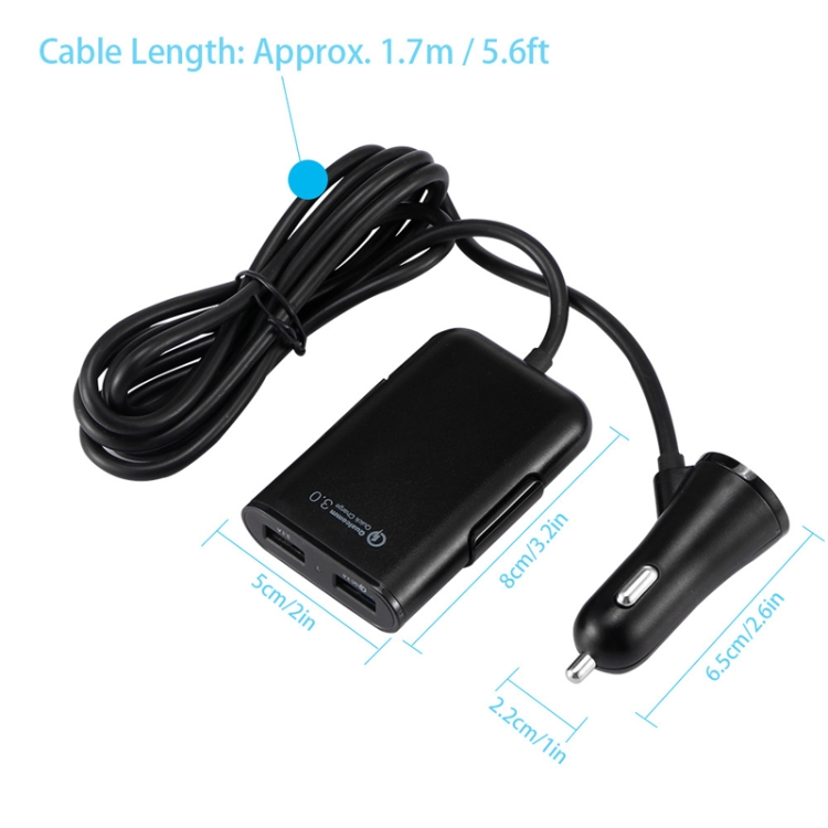 2PCS QC3.0 Four Ports Fast 5V 8A Car Charger Back Seat Charger(Black) 2PCS QC3.0 Four Ports Fast 5V 8A Car Charger Back Seat Charger(Black)