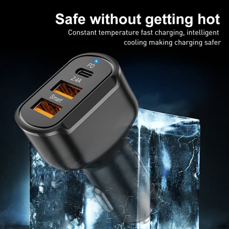 PD+2.4A Dual USB Car Charger, Style: 3 Ports (Black) PD+2.4A Dual USB Car Charger, Style: 3 Ports (Black)