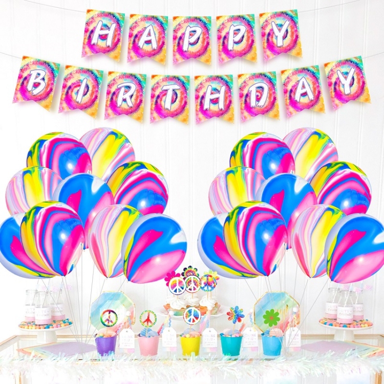 Tie Dye Spiral Themed Kindergarten Birthday Party Decoration Set