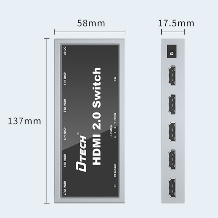 DTech DT-7421 4K 60Hz 4 en 1 OUT HD HDMI 2.0 Switch, CN Plug - 2