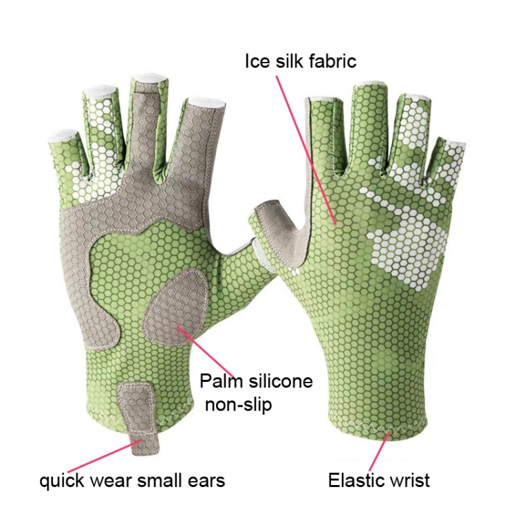 Ice Silk Half Finger Fishing Gloves Sunscreen Riding Gloves, Size: Free  Size(Youth Green)