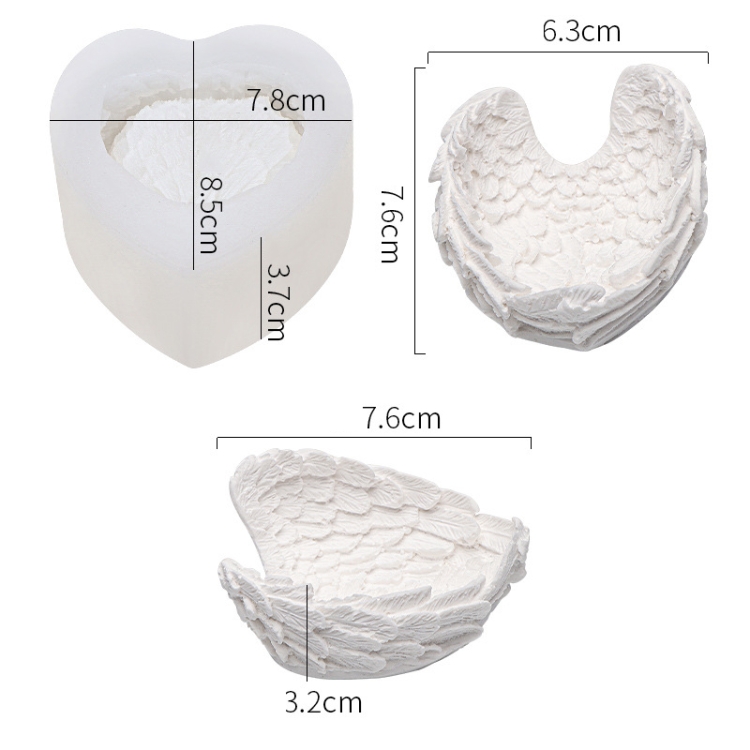 Heart Shaped Angel Wings Silicone Mold Baking Ice Cream Candle Aromatherapy  Mold, Specification: S