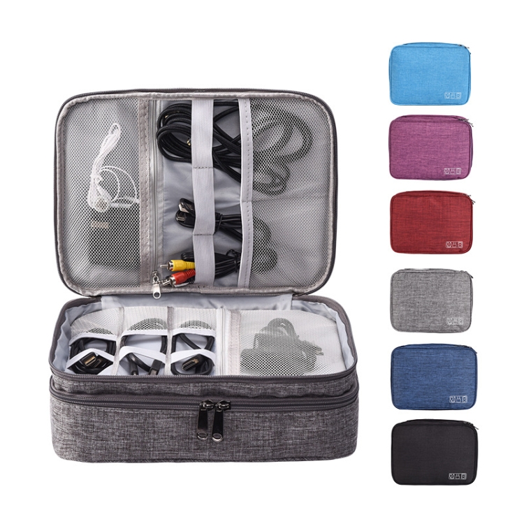 RH916 3 Layers Digital Collection Package Multi-Functional Data Cable Storage Package(Gray)