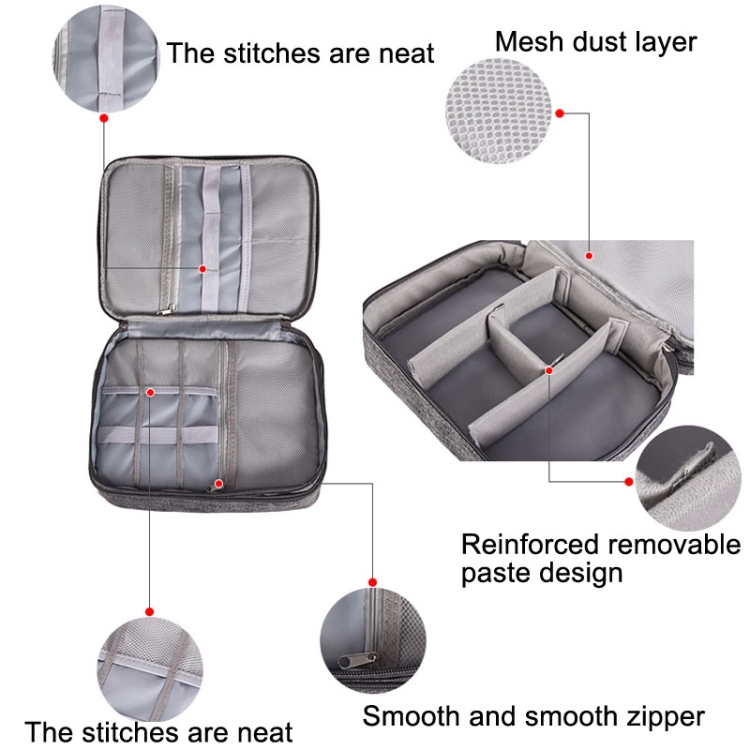 RH916 3 Layers Digital Collection Package Multi-Functional Data Cable Storage Package(Gray)