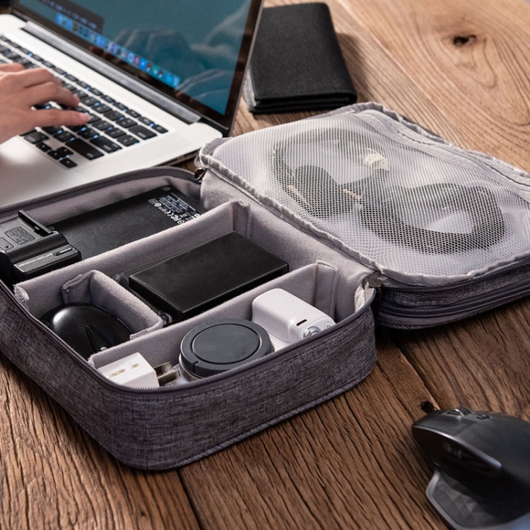 RH916 3 Layers Digital Collection Package Multi-Functional Data Cable Storage Package(Gray)
