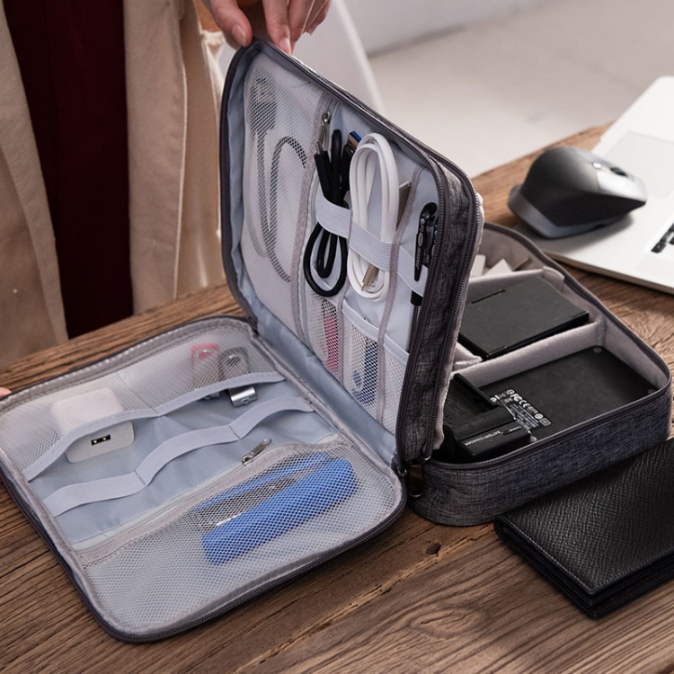 RH916 3 Layers Digital Collection Package Multi-Functional Data Cable Storage Package(Gray)