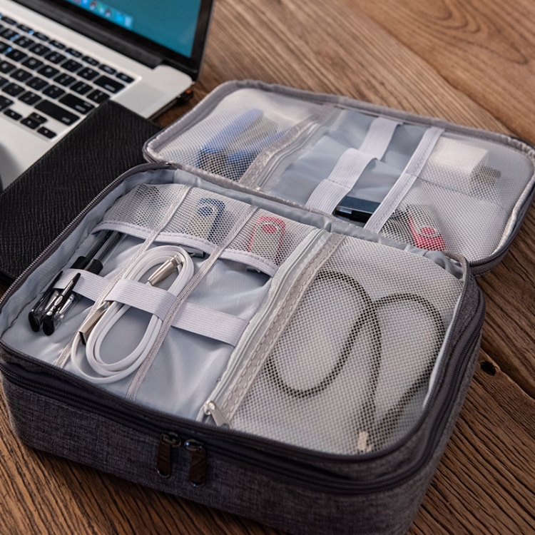 RH916 3 Layers Digital Collection Package Multi-Functional Data Cable Storage Package(Gray)