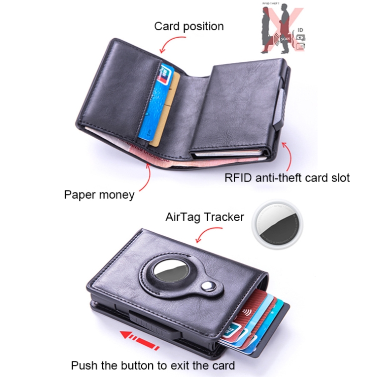 X80 RFID Antitheft Brushed Leather Card Holder For AirTag(Carbon
