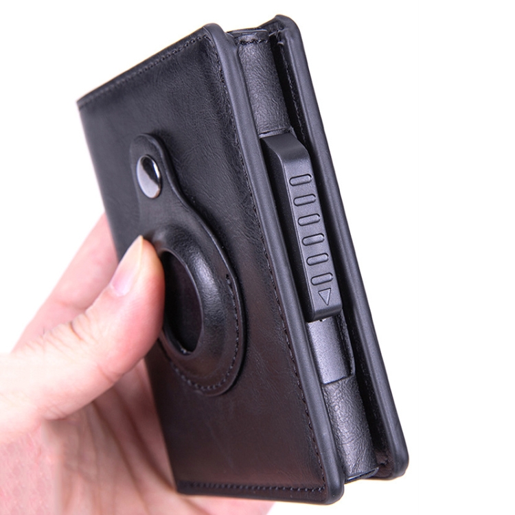 X80 RFID Antitheft Brushed Leather Card Holder For AirTag(Carbon