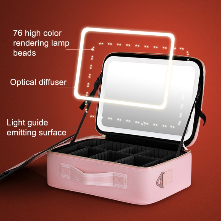 NICELAND TM1060 Bolsa de maquillaje portátil de gran capacidad con lámpara, color: rosa pequeño - B2