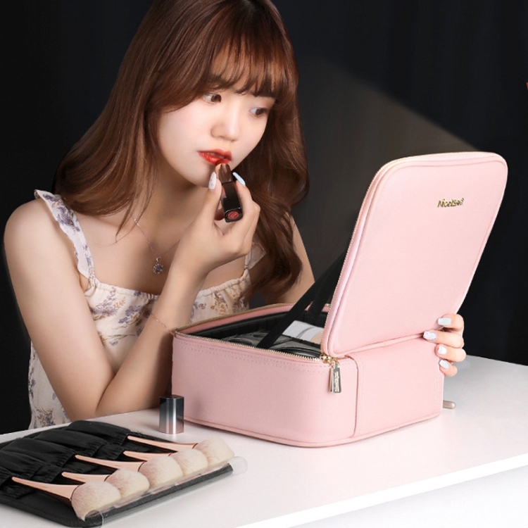 NICELAND TM1060 Bolsa de maquillaje portátil de gran capacidad con lámpara, color: rosa pequeño - B4